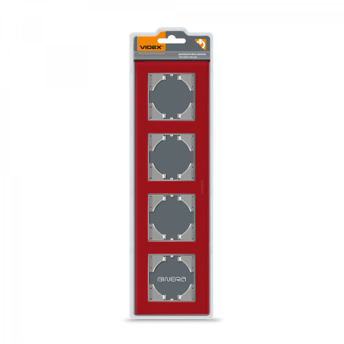 Frame red glass 4 gang horizontal VIDEX BINERA VF-BNFRG4H-RD
