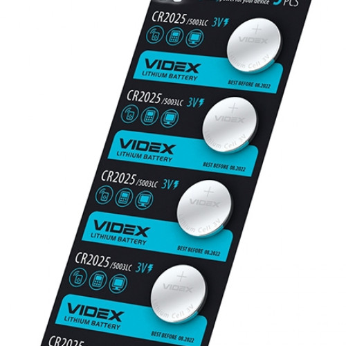 Lithium battery Videx CR2025 5pcs BLISTER CARD, 3V, 160mAh