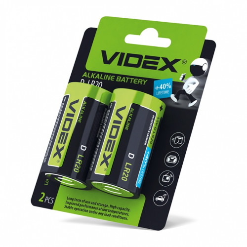 Alkaline battery Videx LR2O/D 2pcs BLISTER CARD 1,5V, 15200mAh