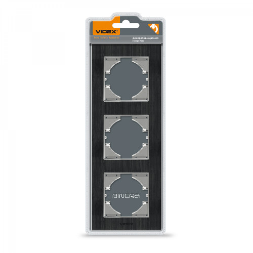 Frame black Aluminum 3 gang vertical VIDEX BINERA VF-BNFRA3V-B