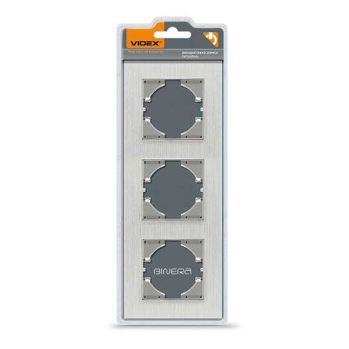 Frame silver aluminum 3 gang vertical VIDEX BINERA VF-BNFRA3V-SL