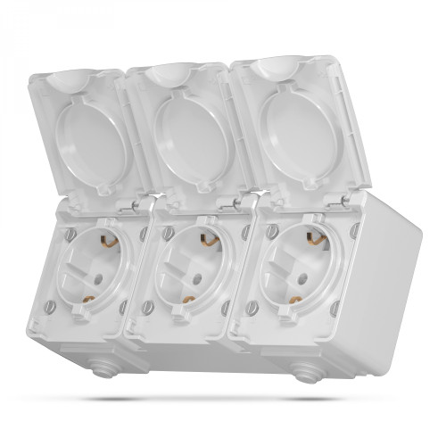 IP65 Triple schuko socket, surface mounting, Gray VIDEX BINERA VF-BNW23G-G