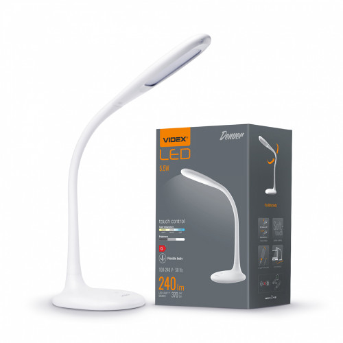 LED Dimmable Desk Lamp 5.5W VIDEX DESK-LAMP-DENVER-WHITE VLE-TF03W