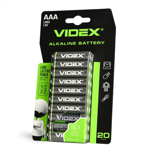 Alkaline battery VIDEX LR03/AAA 20pcs Blister Card 1,5V, 1200mAh