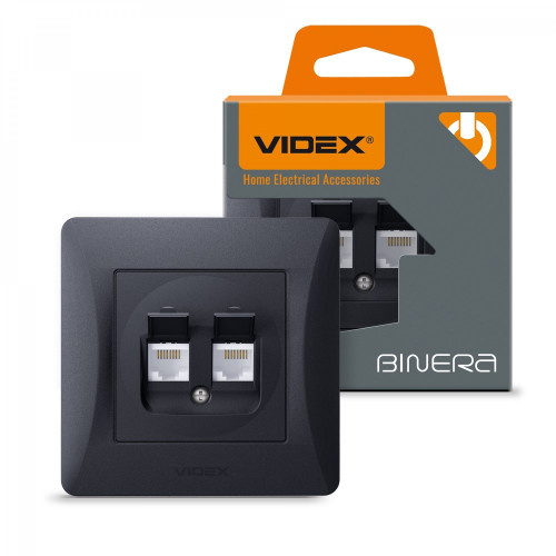 Socket CAT6+CAT6 int. double black graphite VIDEX BINERA VF-BNSK2PC6-BG