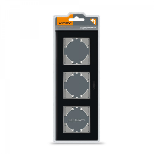 Frame black glass 3 gang horizontal VIDEX BINERA VF-BNFRG3H-B