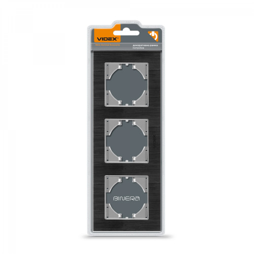 Frame black aluminum 3 gang horizontal VIDEX BINERA VF-BNFRA3H-B