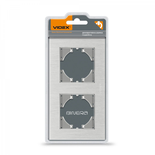 Frame silver aluminum 2 gang vertical VIDEX BINERA VF-BNFRA2V-SL