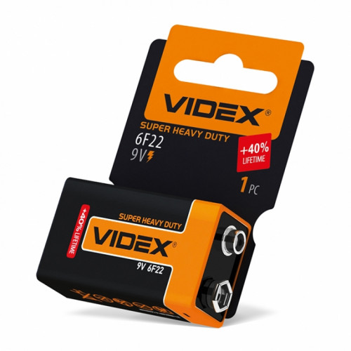 Heavy duty battery Videx 6F22/9V (Krona) 1pcs SHRINK CARD 9V, 360mAh