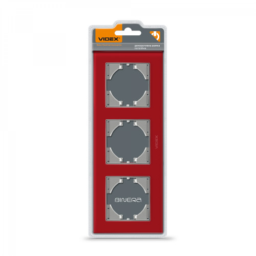 Frame red glass 3 gang horizontal VIDEX BINERA VF-BNFRG3H-RD