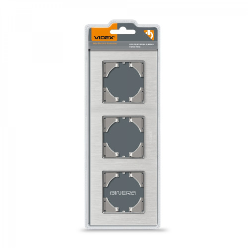 Frame silver aluminum 3 gang horizontal VIDEX BINERA VF-BNFRA3H-SL