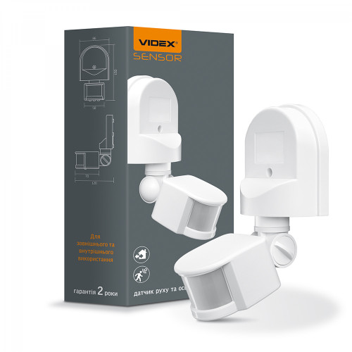 Sensor VIDEX VL-SPW02W, 2-12m, 10sec-7min, 10-2000lx, 180*, IP44, white