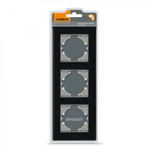 Frame black glass 3 gang vertical VIDEX BINERA VF-BNFRG3V-B