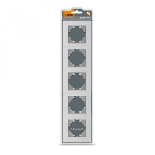 Frame silver aluminum 5 gang horizontal VIDEX BINERA VF-BNFRA5H-SL
