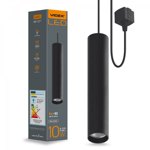 Track-mounted 1-phase spotlight luminaire LED pendant track lamp VIDEX 10W 4100K black VL-ST-10034B