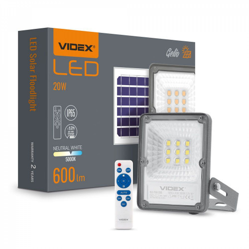 LED Solar Floodlight 20W VIDEX FLOOD-LED-SOLAR-GELIO-20W-NW VLE-FSO-205
