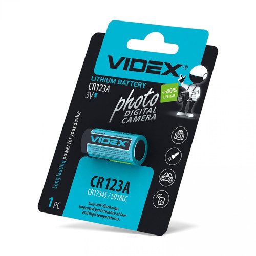 Lithium battery Videx CR123A 1pcs BLISTER CARD, 3V, 1500mAh
