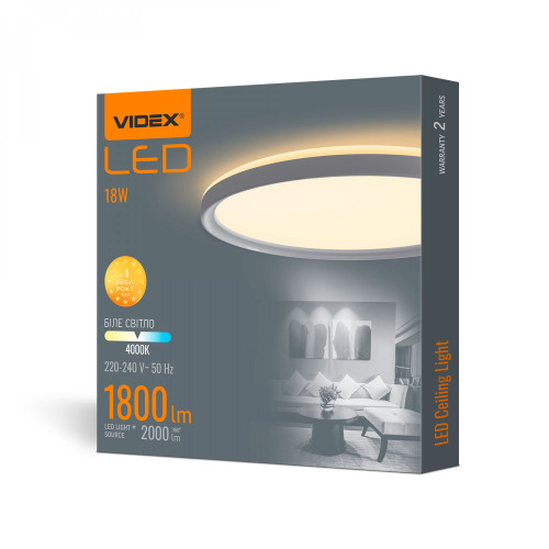 LED Ceiling Light VIDEX LED-CEILING-DL3R-18W-WHITE-4K VL-DL3R-184W